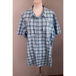 Patagonia Bandito Plaid Snap Front Shirt XL Blue Short Sleeve 54025 Mens Hiking